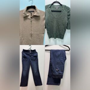 Bundle- Set of 3 - White House Black Mark - Jeans, Brown Top, Pine Green Top!.